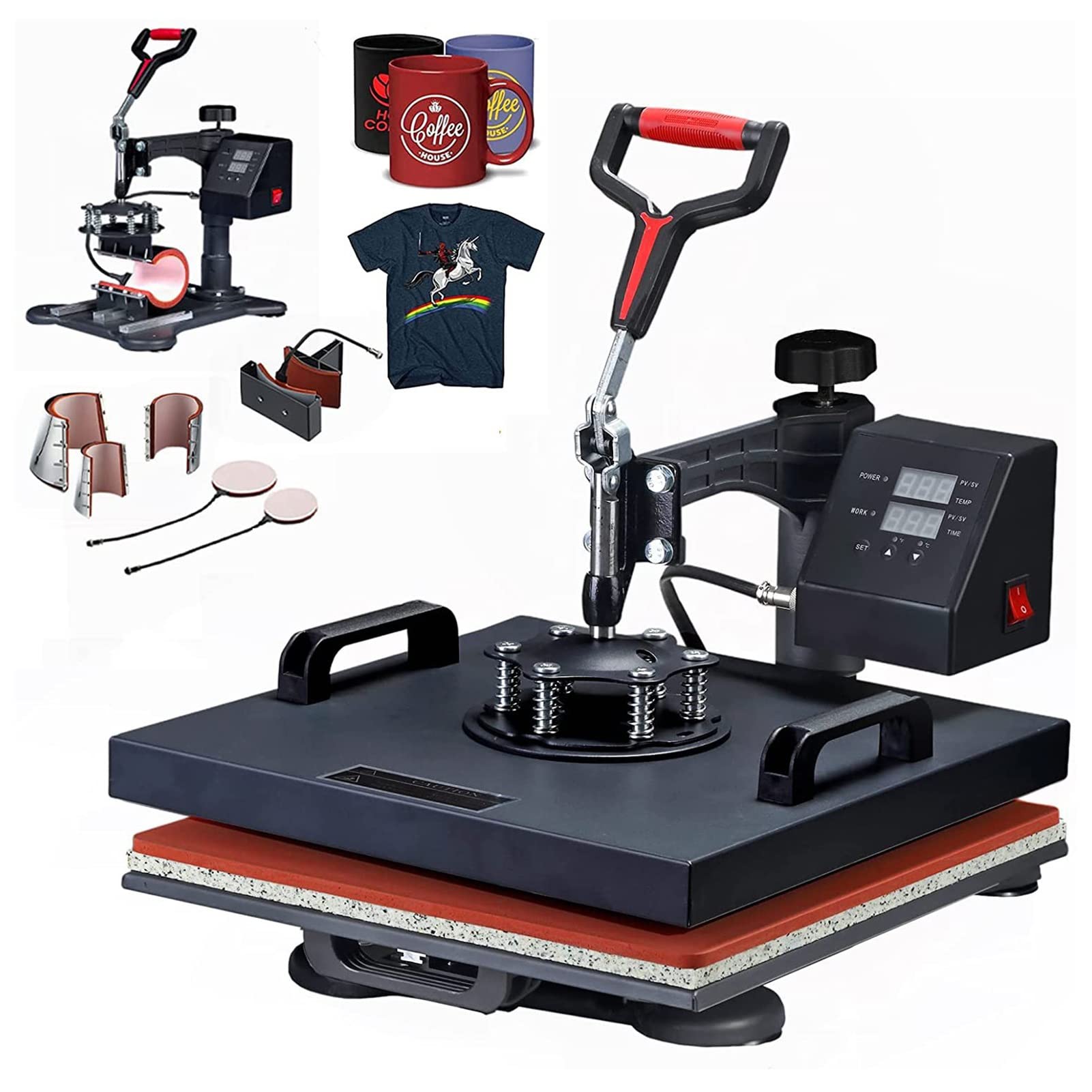 15x15 Inch 8-in-1 Digital Heat Press Machine with 360° Swing Away - Multi-Function Sublimation Combo for T-Shirts, Mugs, Hats, Plates & Bottles | Perfect for DIY Crafts, Custom Apparel & Small Business Printing