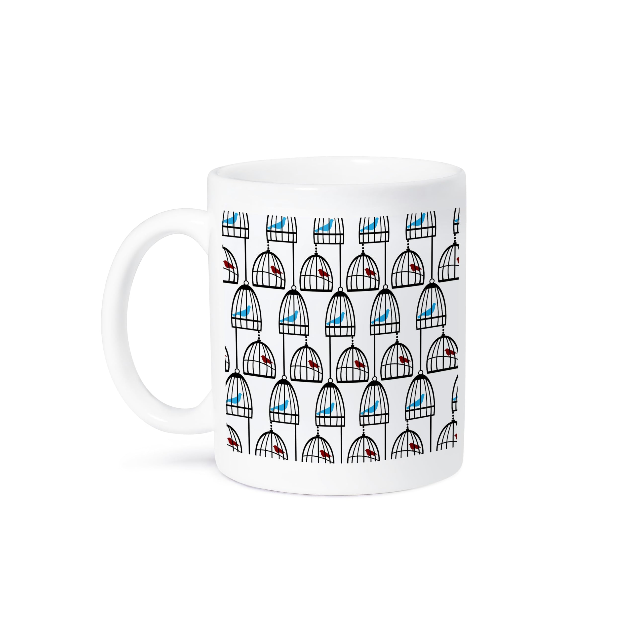 3dRose Red and Blue Birds in Cages Ceramic Coffee Mug, 15 oz – Perfect for Tea, Coffee, or Hot Chocolate at Home or Office