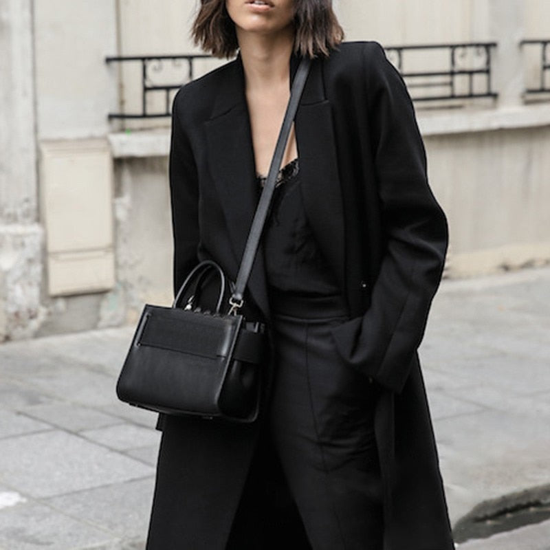 Black Midi Blazer for Women - Long Sleeve Side Split Blazer Coat | Fashionable Office Wear & Spring Winter Outerwear | Perfect for Business Casual, Work Attire & Formal Occasions