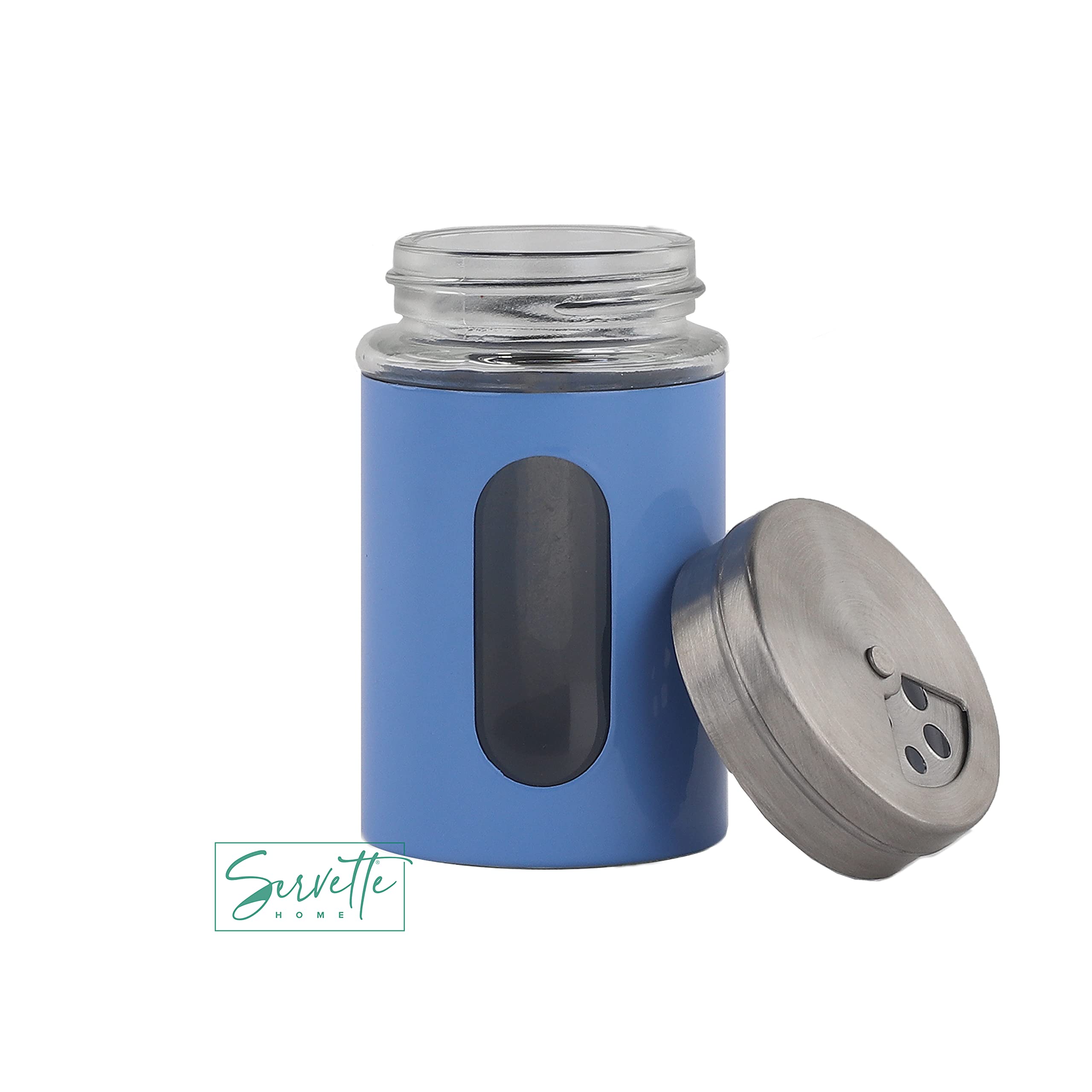Vintage Glass Salt and Pepper Shakers Set of 2 - Denim Blue Retro Spice Jars for Kitchen, Dining Table & Gift Giving