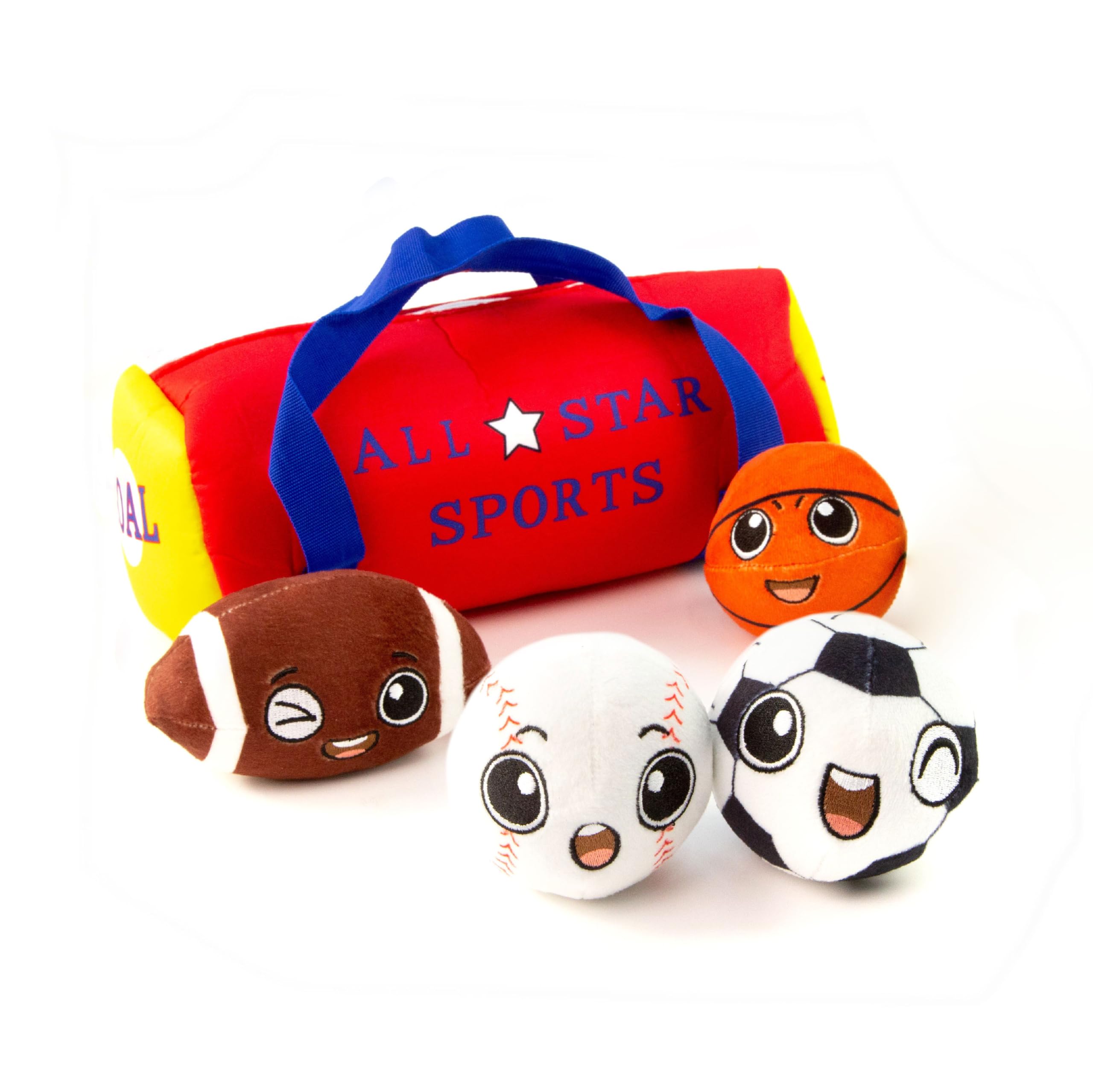 My First Sports Bag for Baby with 4 Soft Plush Balls - Football, Basketball, Baseball & Tennis Rattle Toys for 1 Year Old Toddlers | Perfect for Early Learning, Sensory Play & First Birthday Gifts