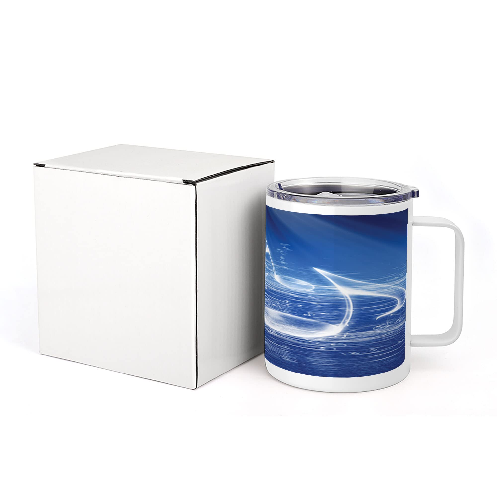 Ambesonne Music Themed 10 Oz Stainless Steel Vacuum Insulated Mug - Leakproof Travel Cup with Musical Notes & Dancing Waves Design - Perfect for Outdoor Hiking, Camping, Picnics & Office Use - Blue