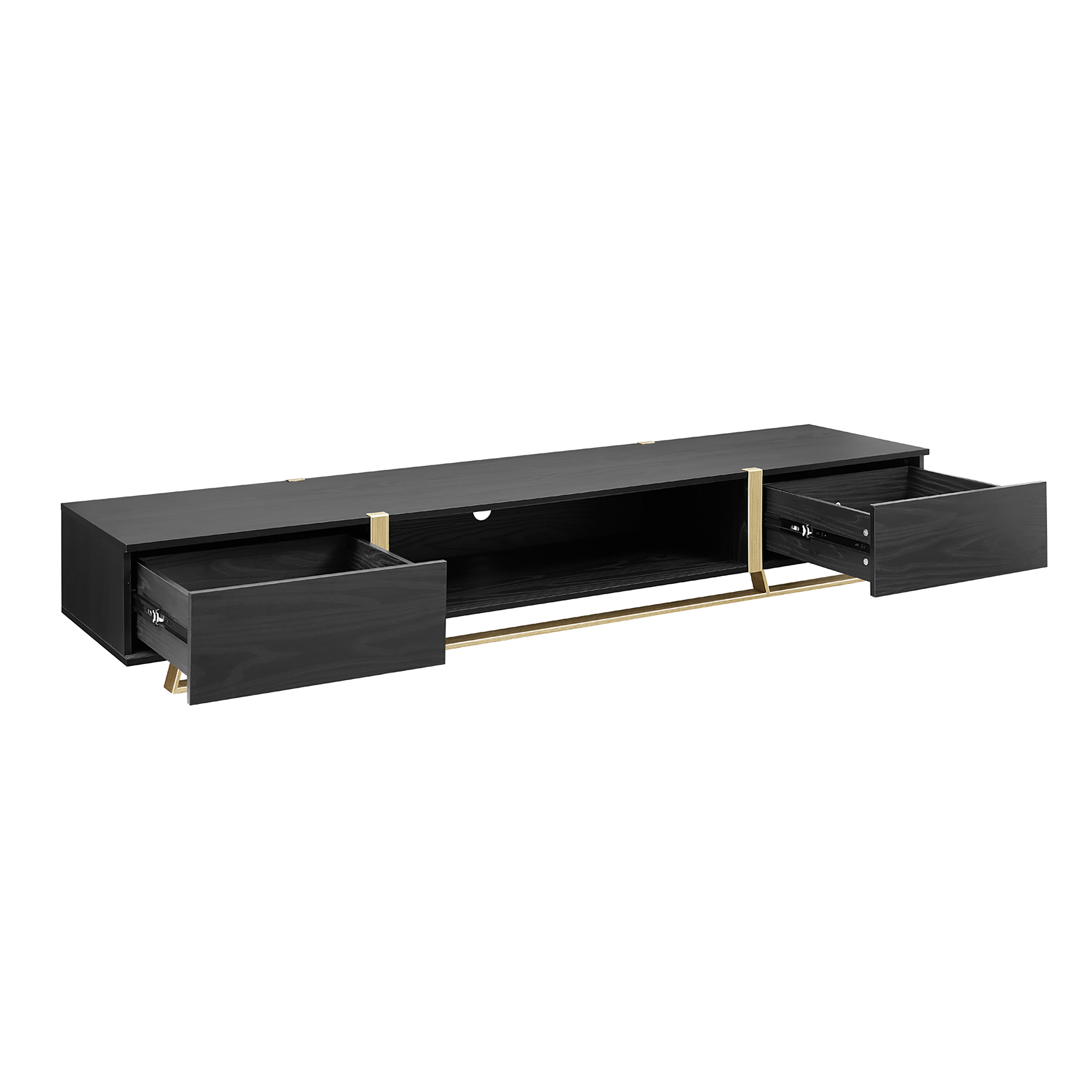 Modern Capri TV Stand 2000mm Low Profile Entertainment Center in Black Oak & Gold - Perfect for Living Room, Home Theater & Media Storage