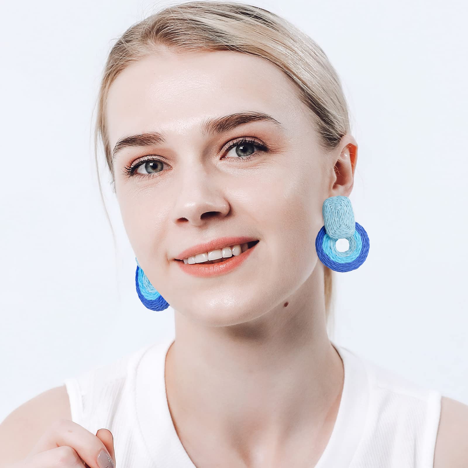 Handmade Raffia Round Boho Earrings - Wicker Drop Dangle Statement Jewelry for Women | Natural Rattan Straw Fashion Accessories | Perfect for Summer Festivals, Beach Vacations & Bohemian Style Outfits