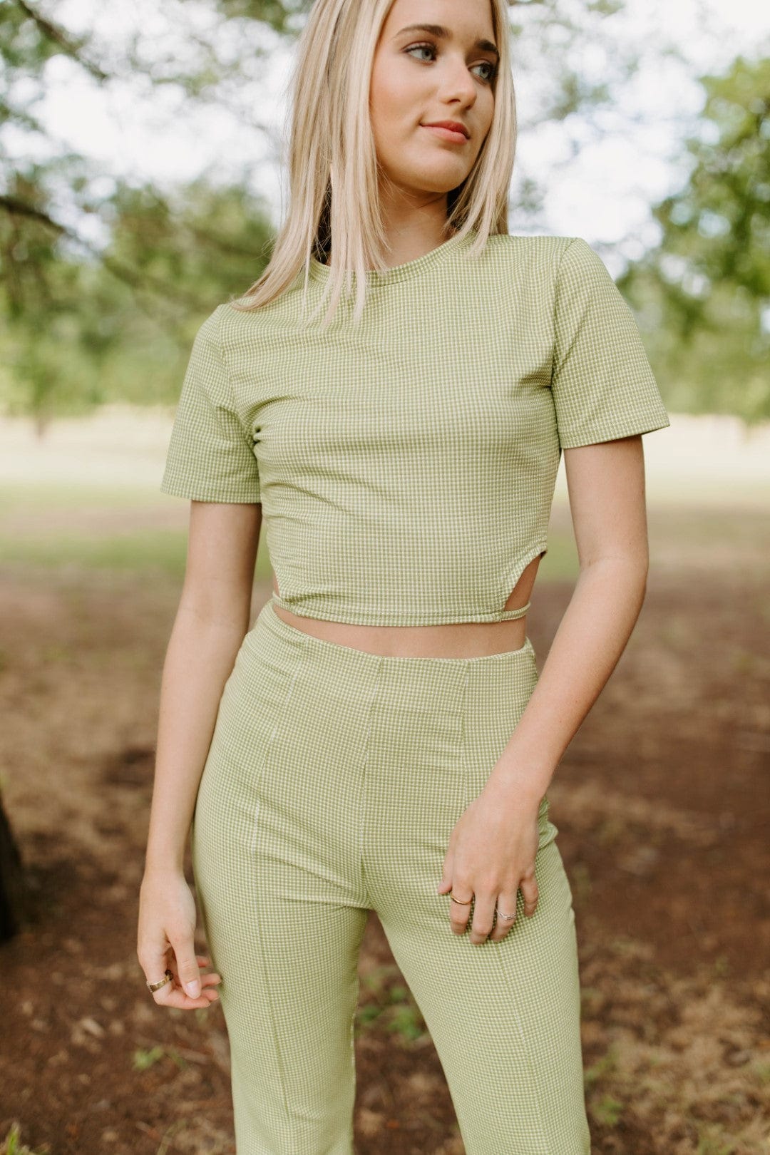 Stylish Lime Gingham Crop Top Set - Trendy Summer Outfit for Women | Perfect for Beach Vacations, Music Festivals & Casual Day Out