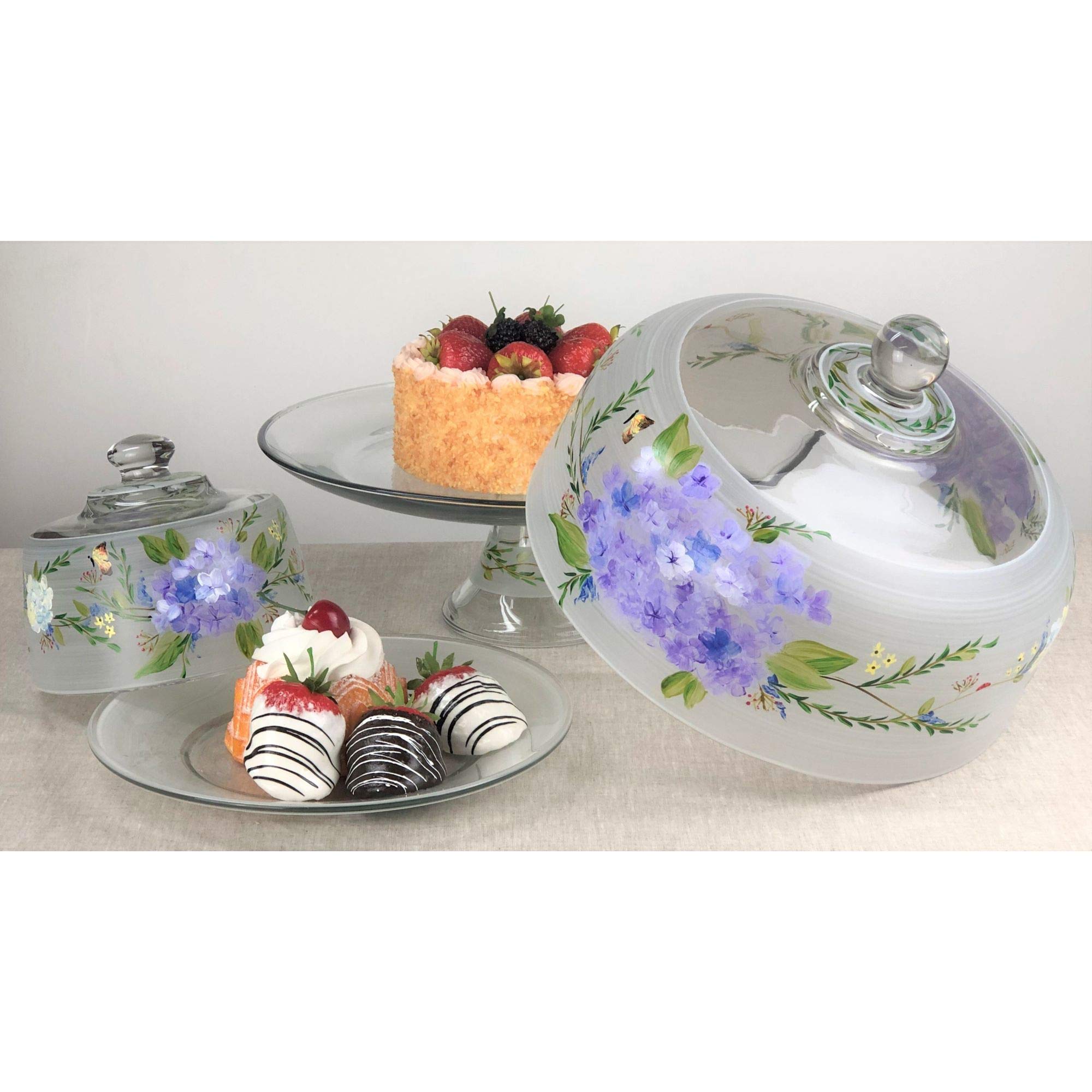 Poppy Floral Hand-Painted Glass Convertible Cake Dome - 11 Inch Large Serving Dome for Wedding, Birthday & Dessert Display | Elegant Kitchen Decor