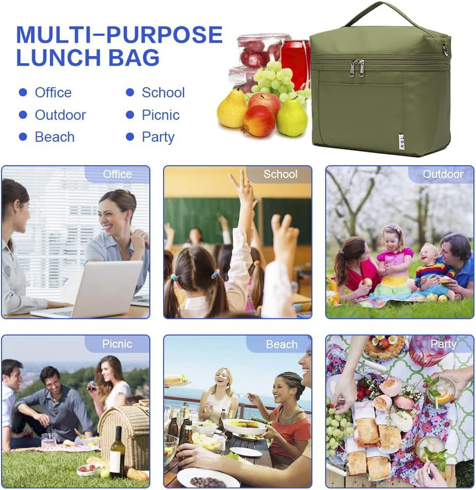 NOL Natural Organic Lifestyle Insulated Lunch Bags for Women - Lightweight Waterproof Nylon Cooler Bag for Work, Picnics & Outdoor Activities