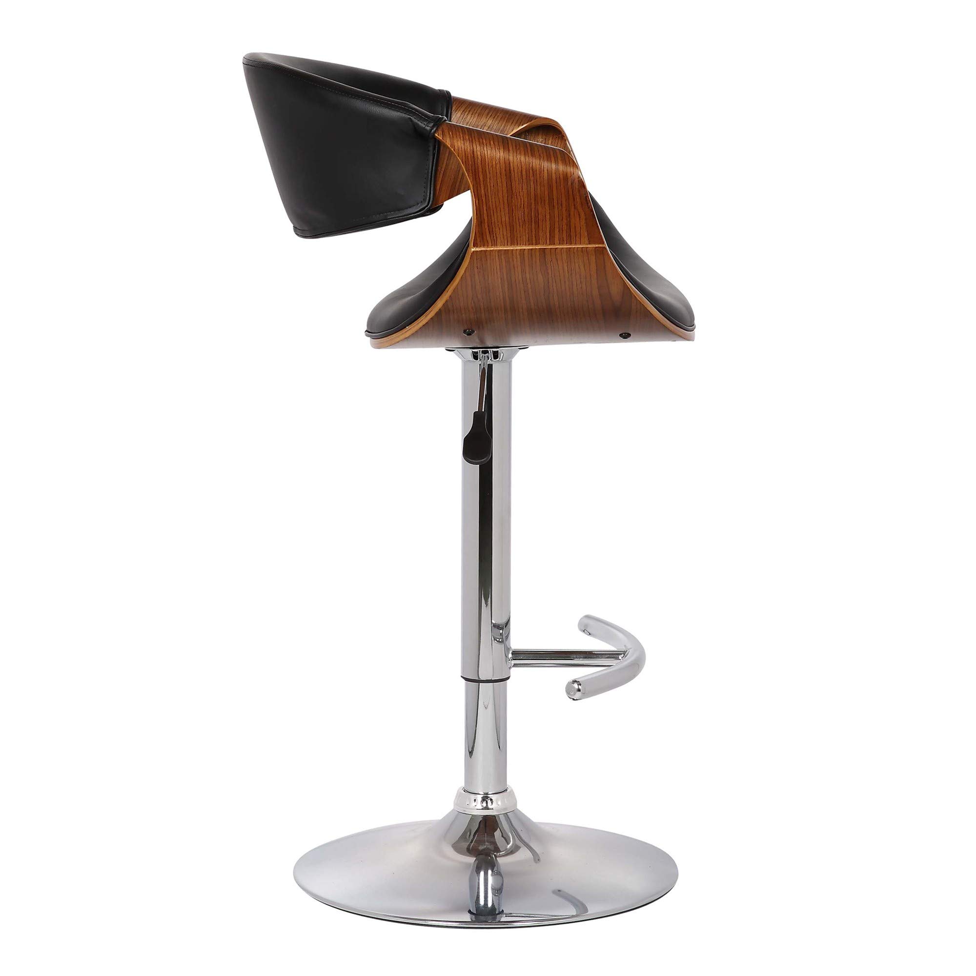 Benjara Adjustable Bucket Seat Barstool with Wooden Support - Black & Brown Bar Stool for Kitchen Island, Breakfast Nook, and Home Bar - Comfortable Counter Height Stool with Footrest