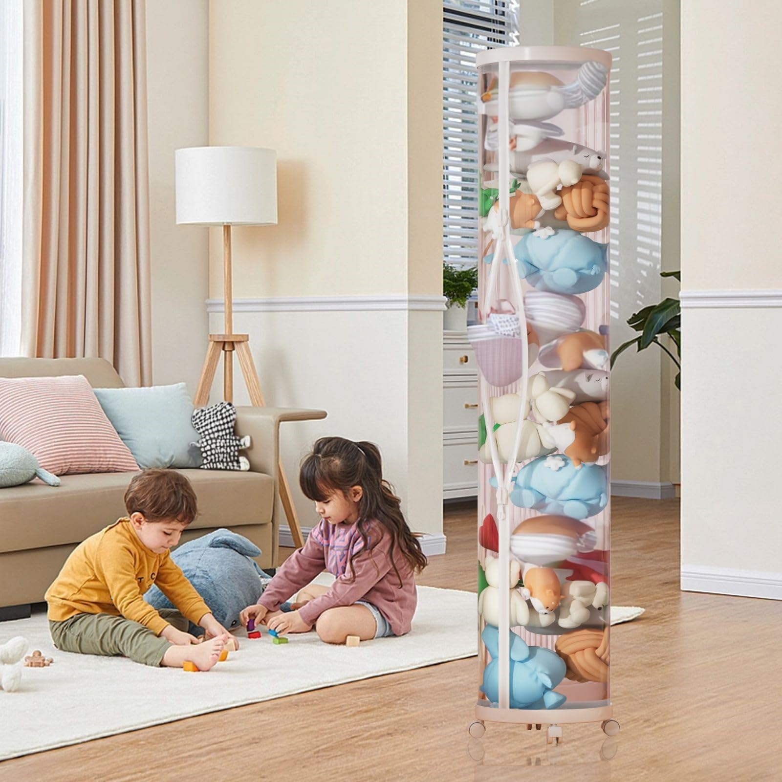 Soft Stuffed Animal Storage Tube - Large Toy Organizer for Kids Room, Stuffed Animal Zoo Keeper (White) | Perfect for Bedroom, Playroom & Nursery Organization