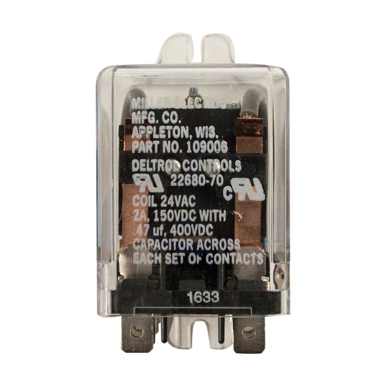 Miller 109006 Relay - 24VAC DPDT 20A/120VAC 8-Pin Flange Mount Electrical Switch for HVAC, Industrial Control & Automation Systems