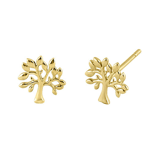 14K Solid Yellow Gold Tree of Life Stud Earrings for Women - Minimalist Nature Inspired Jewelry - Perfect for Everyday Wear, Gifts & Special Occasions