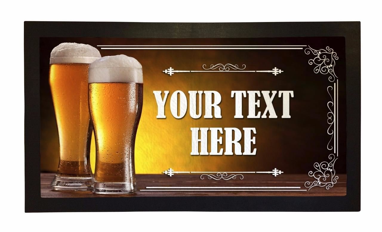 Personalized Bar Runner - Custom Text Lager Pint Drip Spill Mat | Unique Bar Decor & Practical Pub Accessory for Home Bars, Man Caves & Restaurants