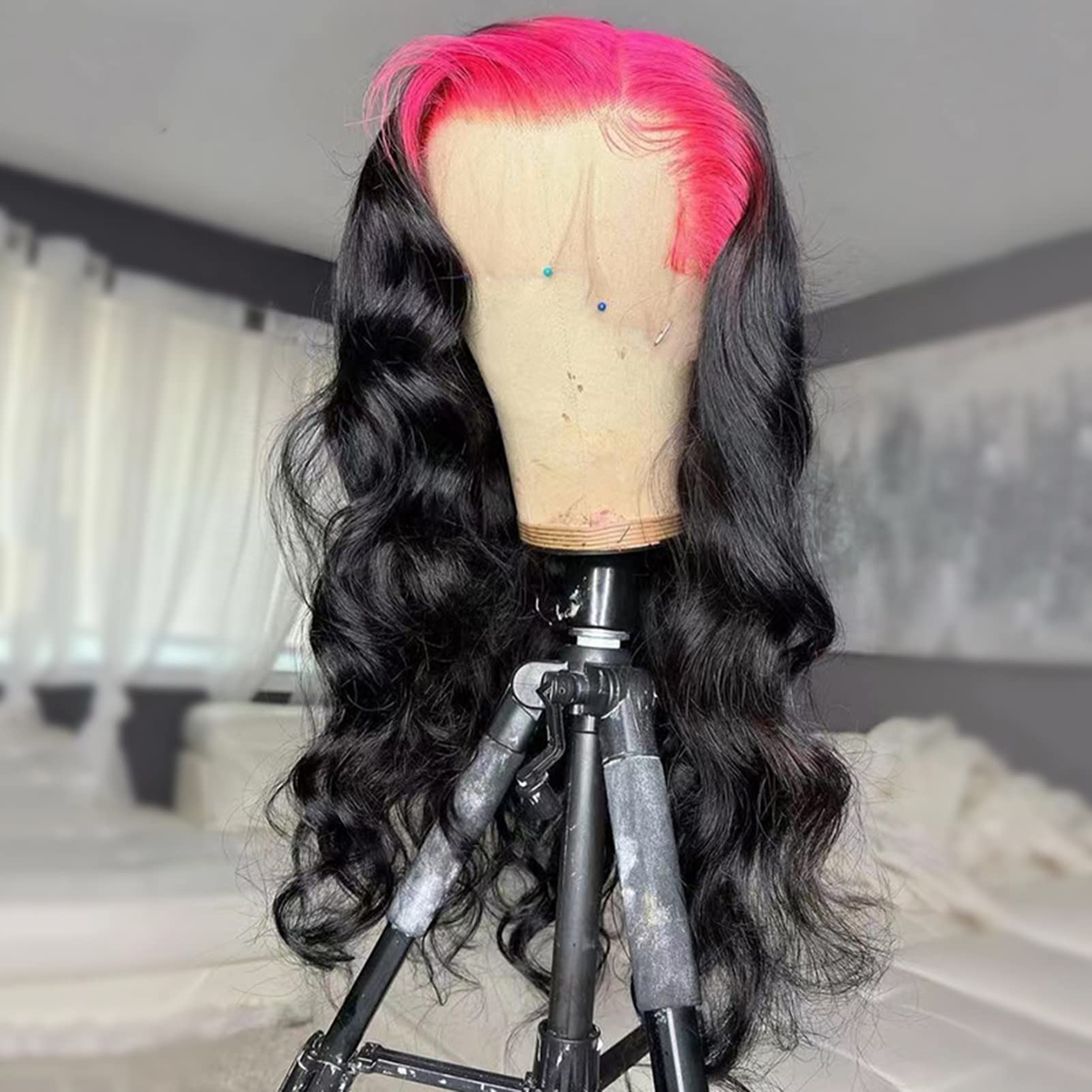 YMS Pink Human Hair Wigs for Women - 180% Density with Pink Roots, 13x6 Lace Front Wig, Glueless Pre-Plucked with Baby Hair & Natural Hairline, 16 Inch Colored Body Wave Lace Frontal Wig - Perfect for Cosplay, Parties, and Daily Fashion Styling