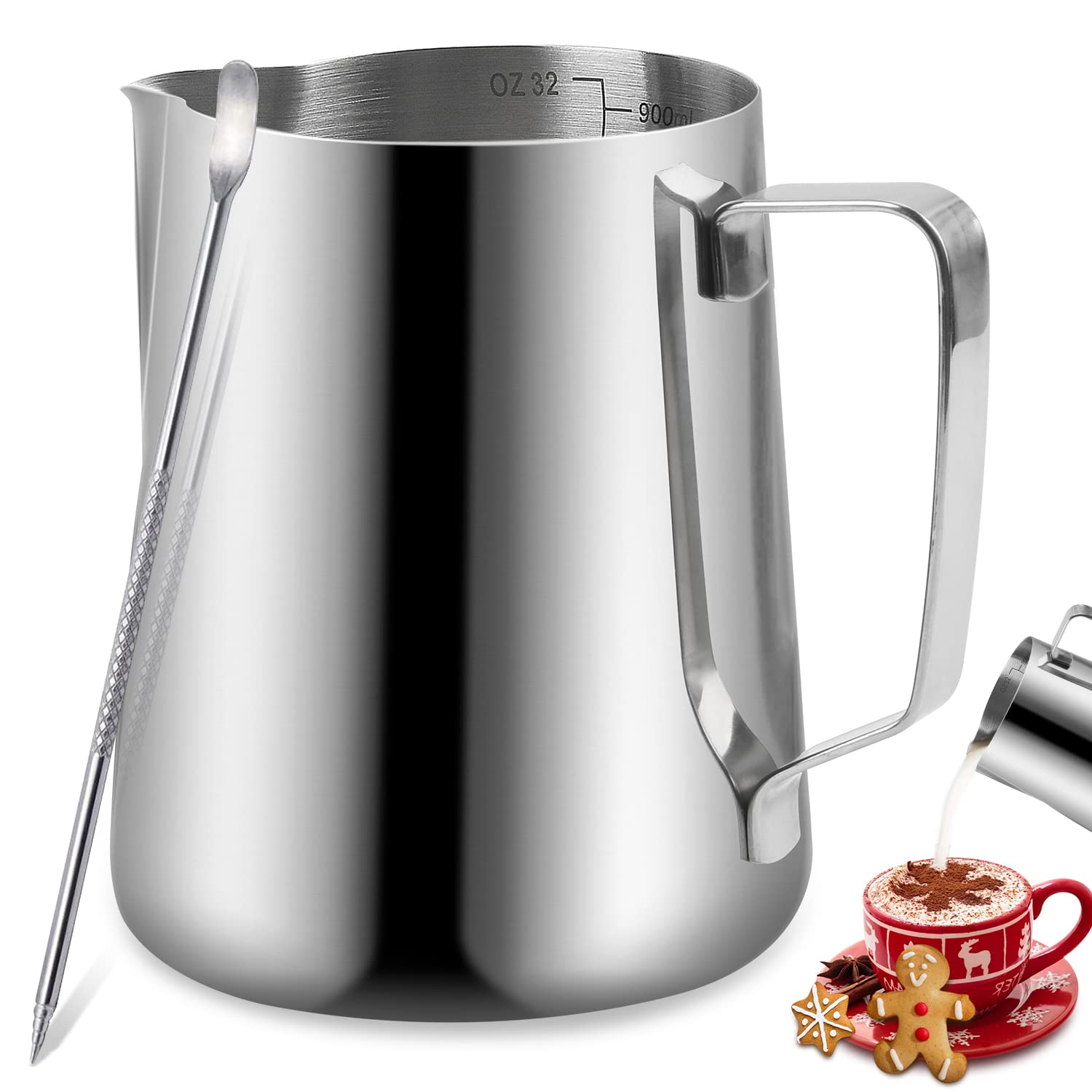 iHeartYard 300Z/900ML Stainless Steel Milk Frothing Pitcher for Espresso Machine - Professional Coffee Milk Frother Cup with Latte Art Pen - Perfect for Home Baristas & Coffee Shops (Great for Cappuccino, Latte & Macchiato Making)