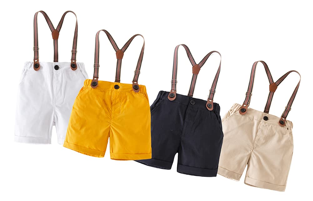 StylSilove Toddler Boys' Classic Cotton Chino Shorts with Adjustable Stripe Suspenders - Comfortable Casual & Formal Wear for Weddings, Parties & Special Occasions