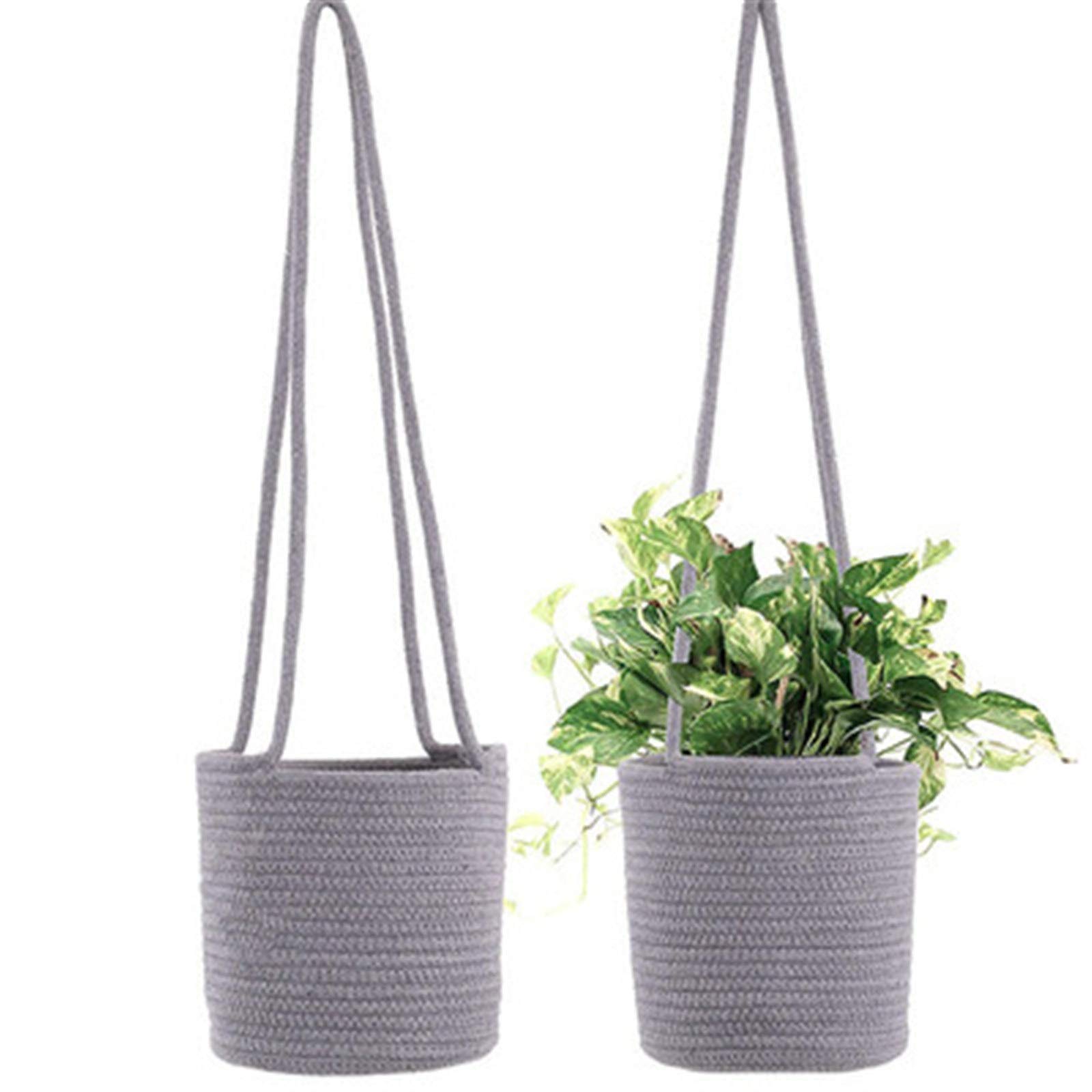 Gray Cotton & Linen Hanging Basket - Artificial Flower Planter with Straw Woven Design for Home Decor (20x15x71cm) - Perfect for Wall Decor, Porch Hanging, Wedding Centerpieces & Boho Room Decor