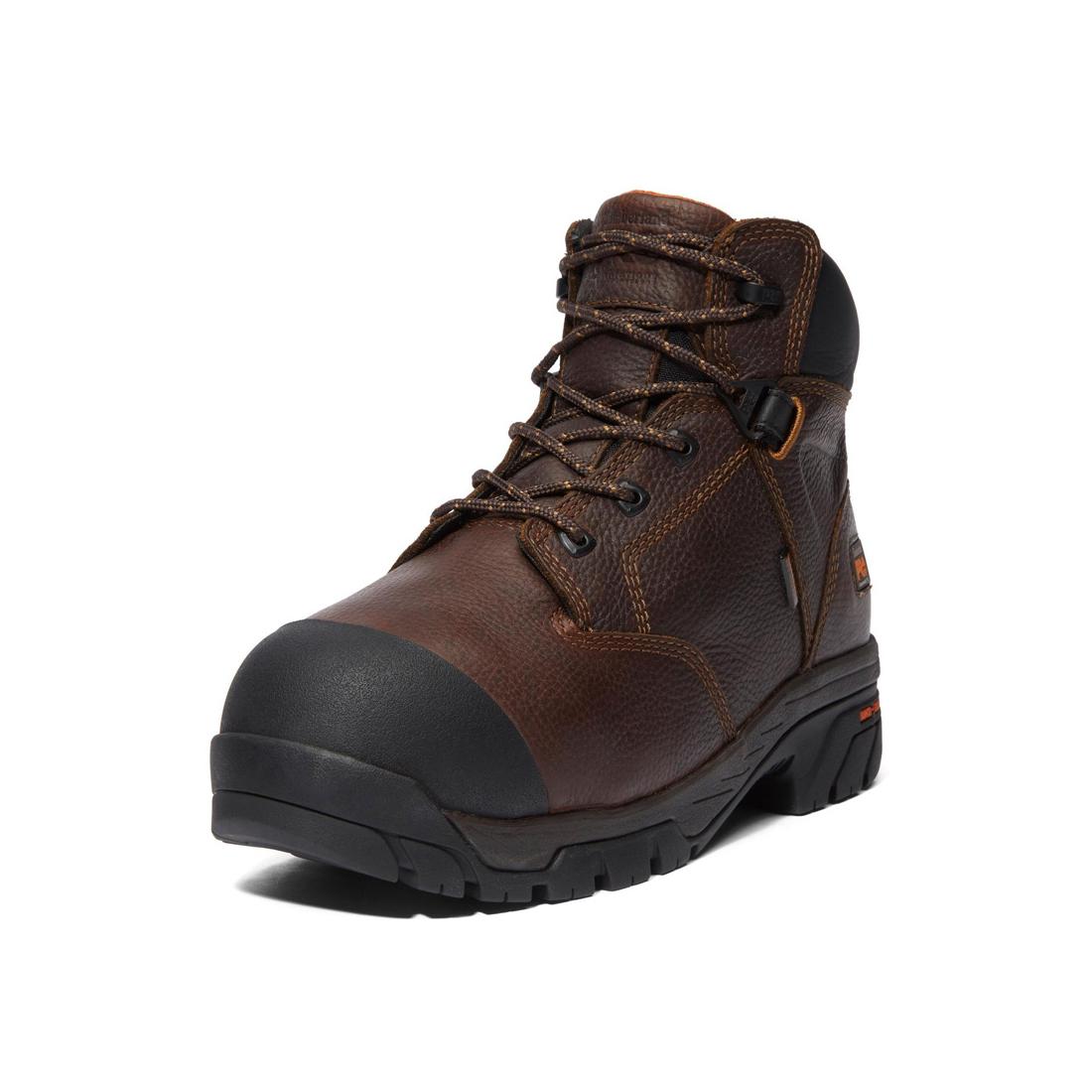 Helix 6 Inch Composite Toe Work Boots with Met Guard - Brown Safety Shoes for Men, Slip Resistant & Electrical Hazard Protection - Ideal for Construction, Warehouse & Industrial Work