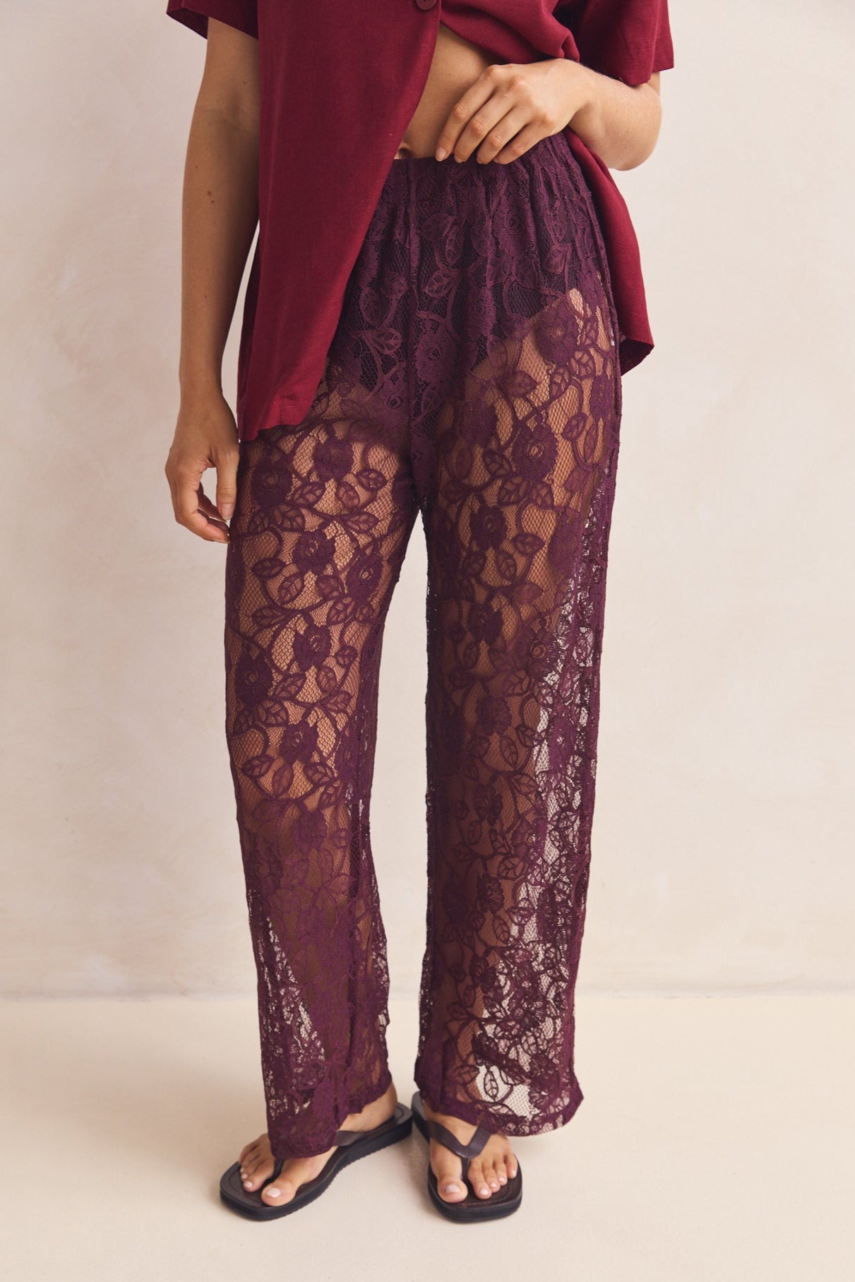 Lacau Women's High Waisted Stretch Skinny Pants in Burgundy - Comfortable & Stylish for Work, Office & Casual Wear