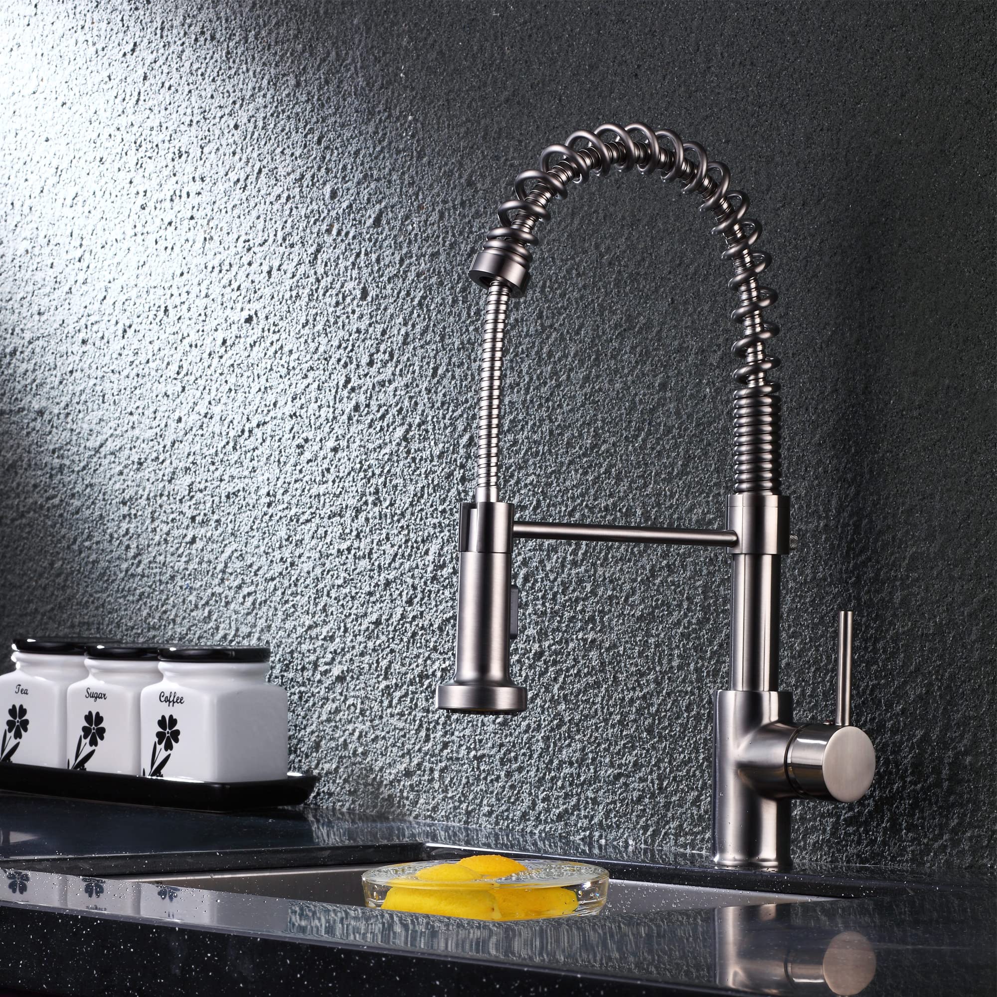 Brushed Nickel Pull Down Kitchen Faucet - High Arc Single Handle for Modern Homes