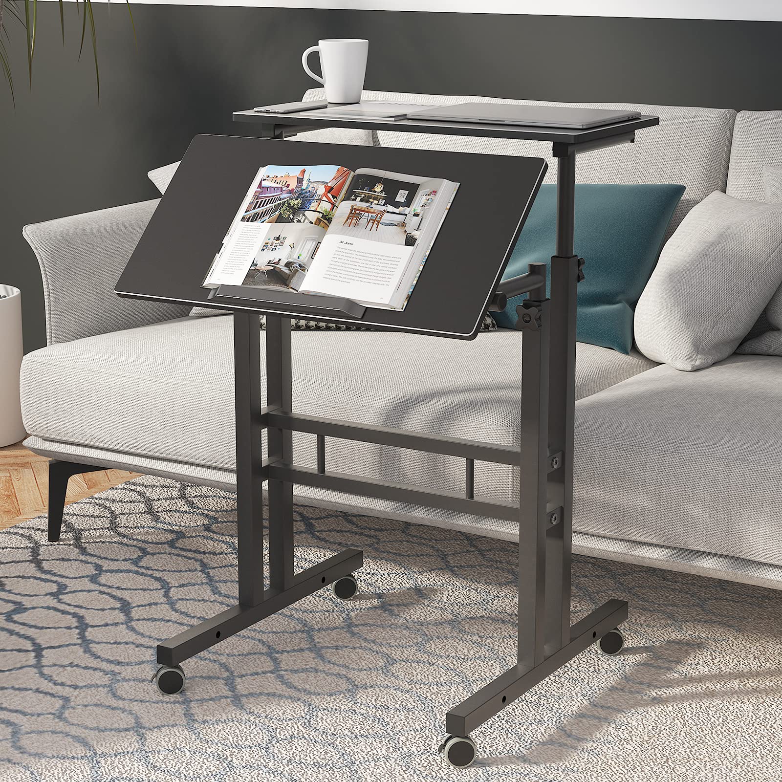 SogesFurniture Mobile Standing Desk with Wheels - Adjustable Height Laptop Workstation for Home & Office, Rolling Computer Desk for Sitting or Standing (Black 101-BK) - Perfect for Small Spaces, Remote Work & Ergonomic Workspaces