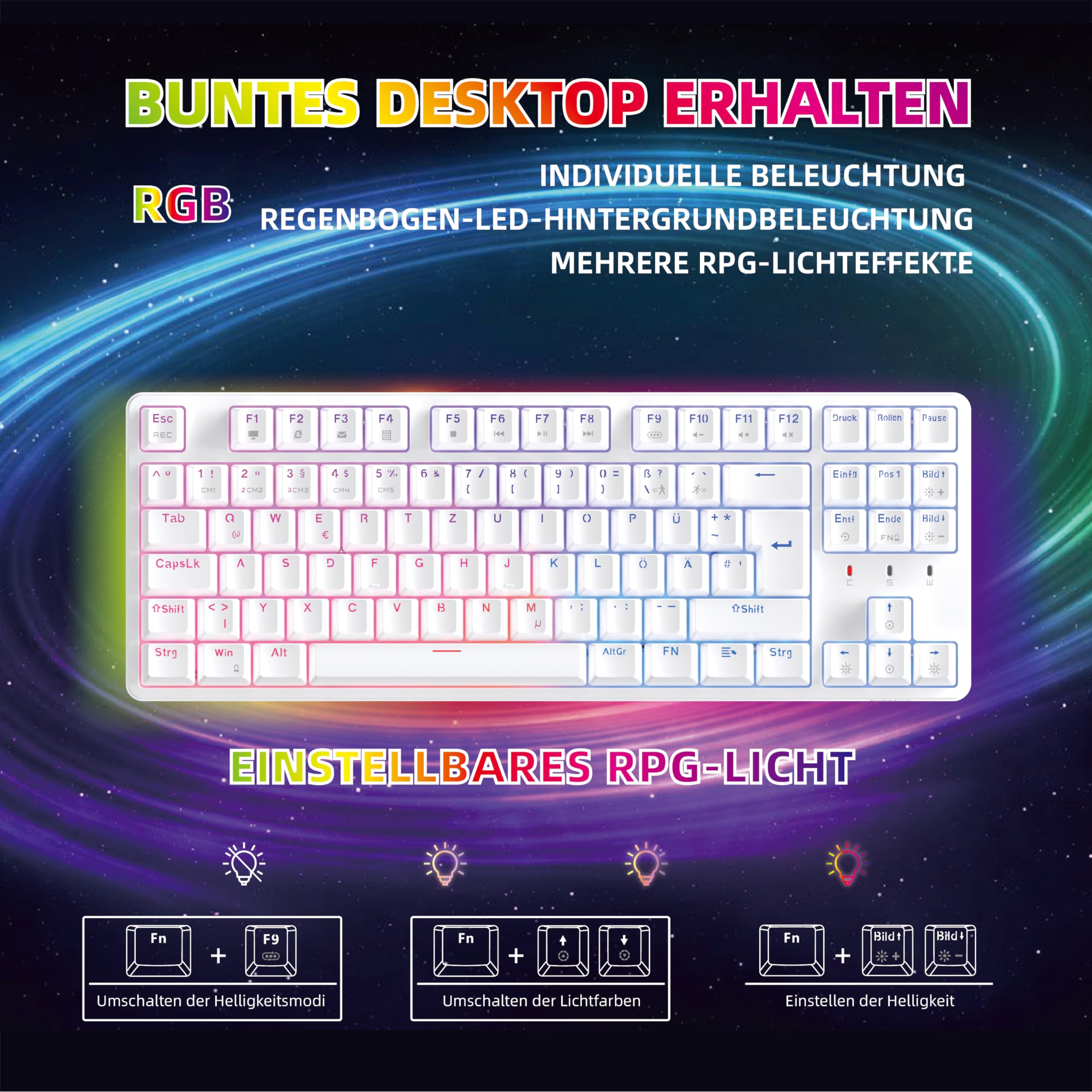 CIY X77 RGB Mechanical Keyboard - Hot-Swappable, 87 Keys for Gaming & Office (White/Brown Switch)