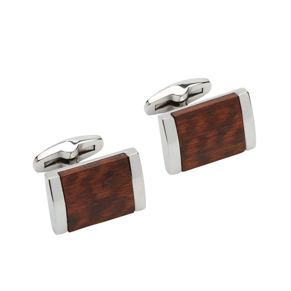 Elegant Steel Rectangle Cufflinks with Dark Brown Wood Inlay - Perfect for Weddings, Business Meetings & Formal Events