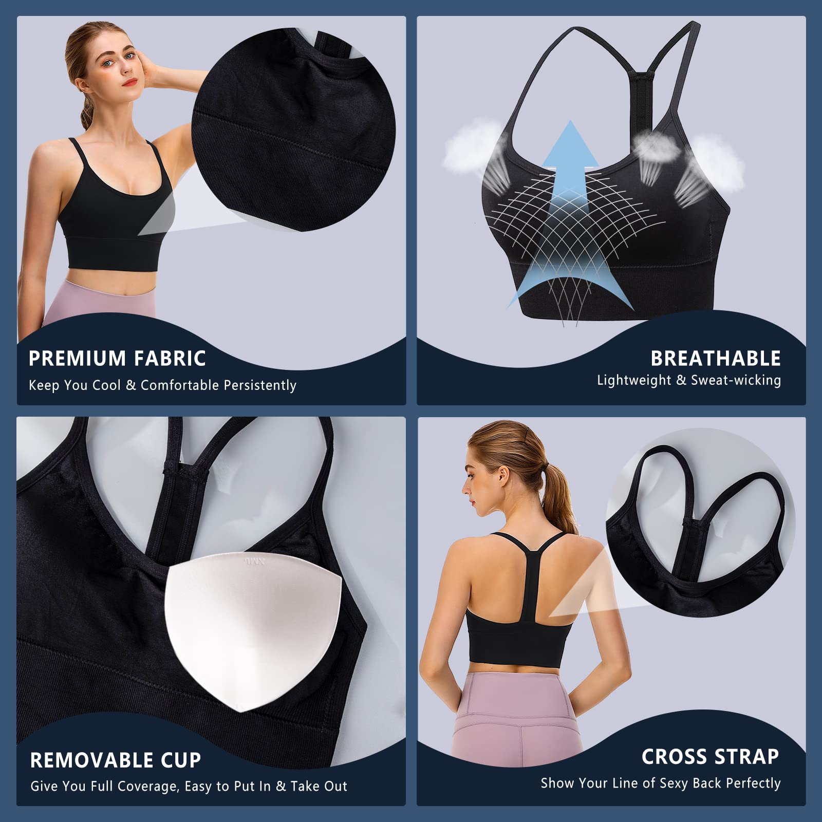 High Support Medium Impact Strappy Padded Sports Bra for Women - Breathable Workout Top for Running, Yoga & Gym