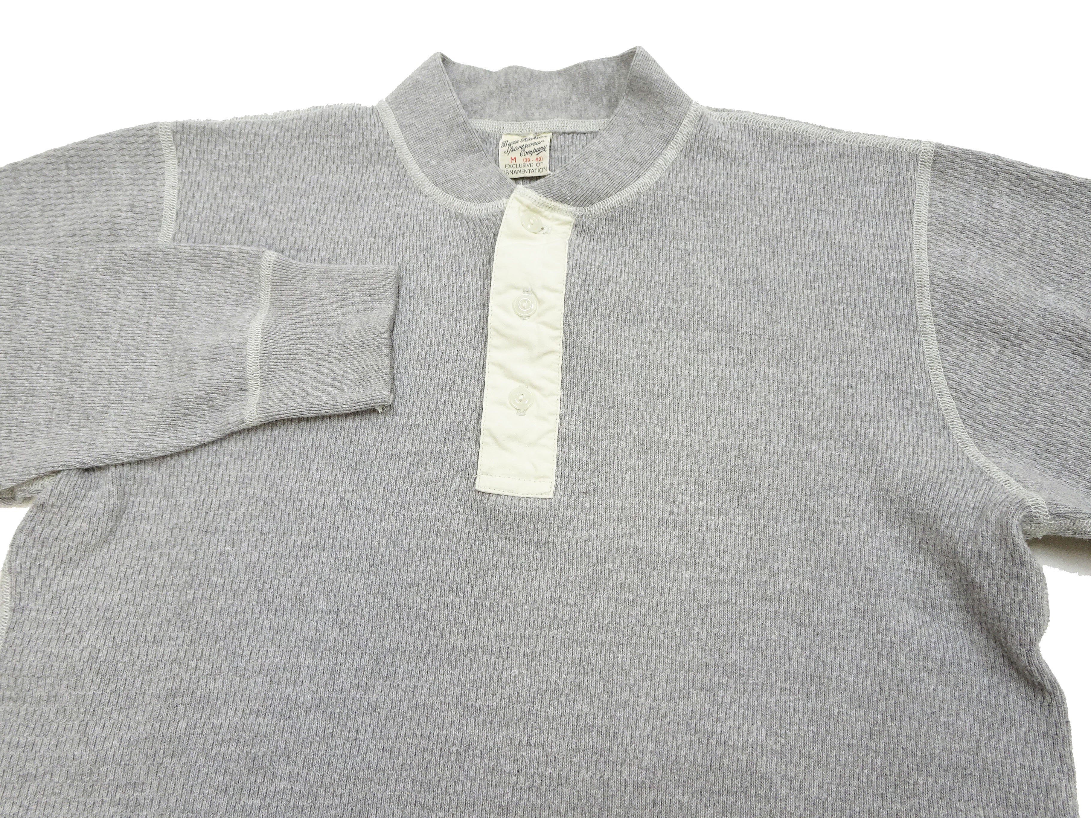 Buzz Rickson Men's Heavyweight Waffle Knit Thermal Henley T-Shirt - Long Sleeve 3-Button Placket Plain Tee (BR68130) in Heather Gray - Perfect for Outdoor Work, Camping & Cold Weather Layering