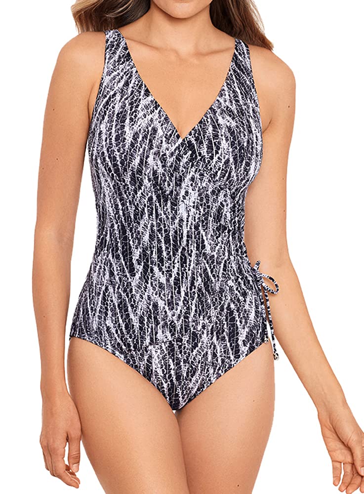 Miraclesuit Women's One Piece Swimsuit - Tummy Control, Soft Cup, Chevron Python Print - Perfect for Pool, Beach & Vacation Swimwear