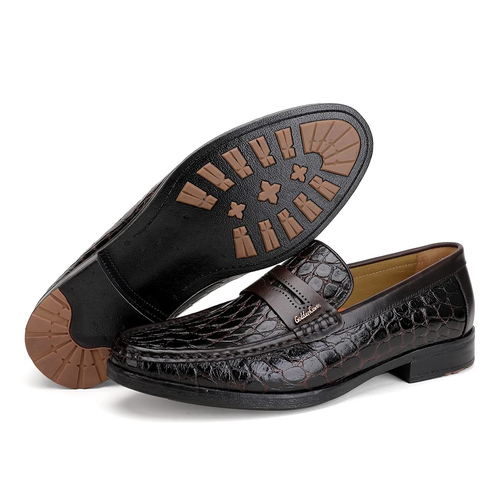 Premium Men's Leather Penny Loafers - Formal Dress Shoes with Crocodile Print - Soft Slip-On Loafers for Business & Casual Wear - Perfect for Office, Weddings & Special Occasions
