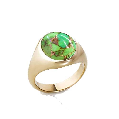 925 Sterling Silver Men's Turquoise Signet Ring - Green Copper & Blue Gold Ring for Men, Pinky Ring, Unique Gift for Him - Perfect for Weddings, Parties & Everyday Wear