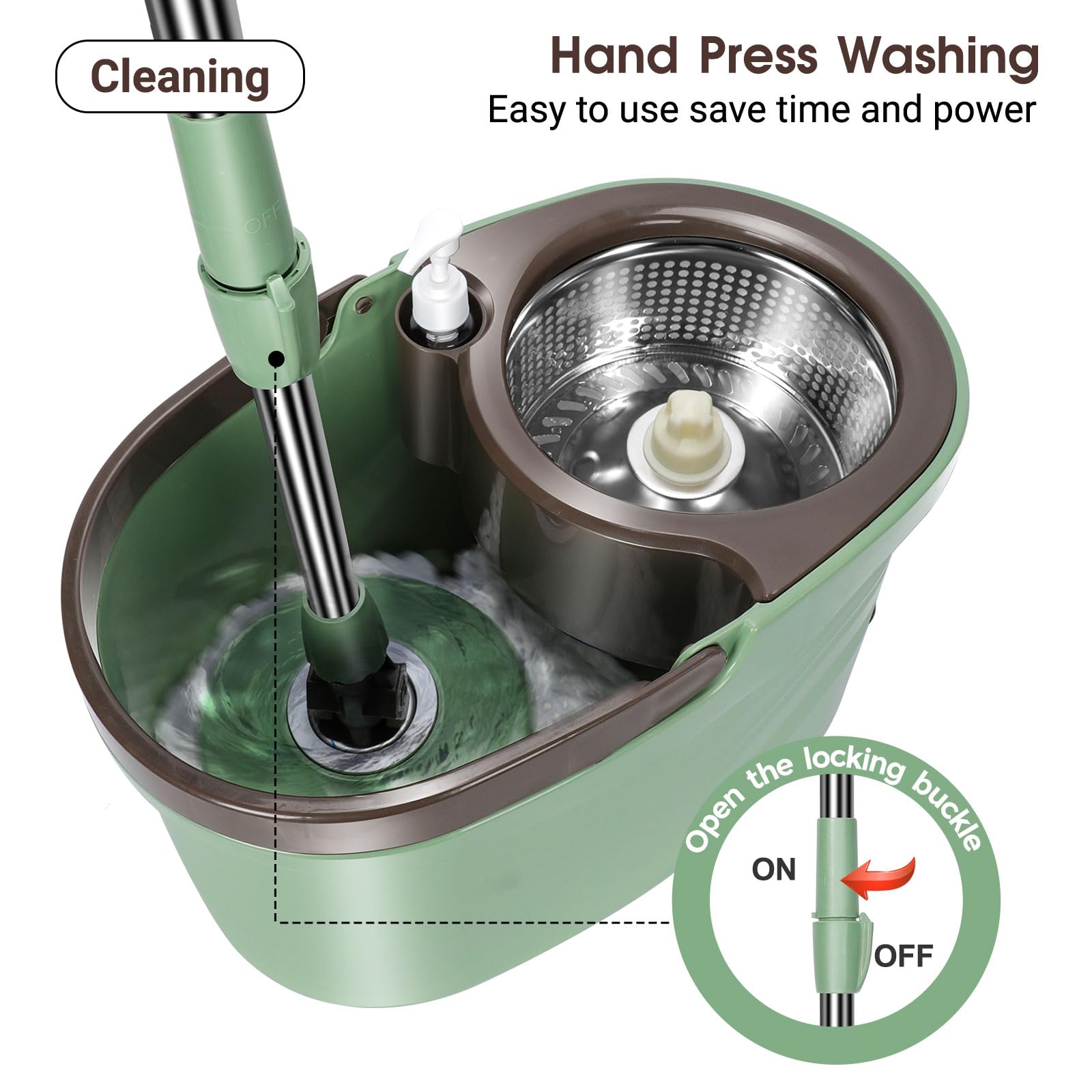 MASTERTOP Spin Mop and Bucket Set with Wringer - Floor Cleaning System with Foot Pedal, Easy Wring Spinning Mop, Adjustable Handle - Includes 5 Microfiber Mop Refills & 5 Cleaning Cloths - Perfect for Hardwood, Laminate & Tile Floors - Ideal for Kitchen, Bathroom & Household Cleaning