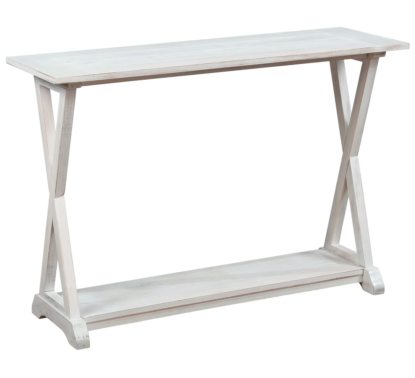X-Farmhouse Console Table with Storage Shelf - White Wash Entryway Table for Hallway, Living Room & Bedroom | Rustic Farmhouse Style Home Decor