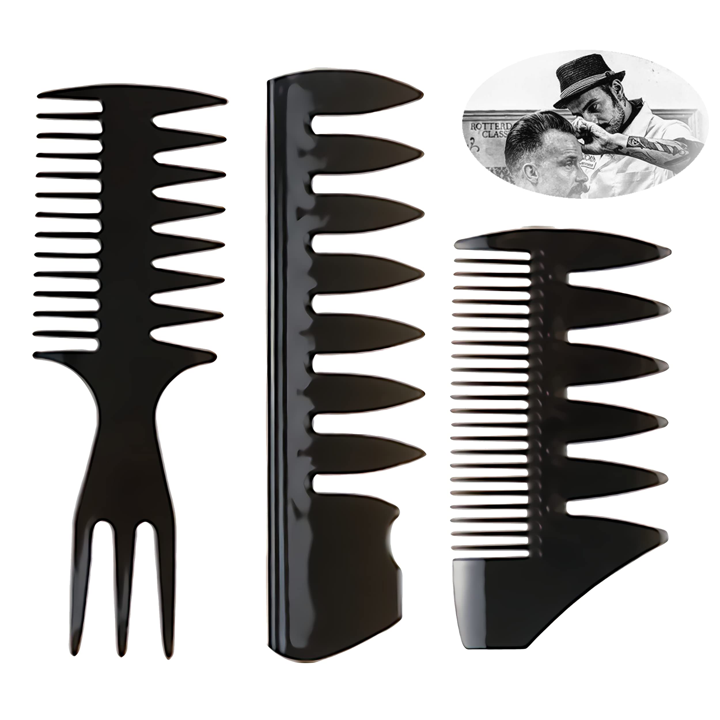 3 PCS Professional Barber Comb Set - Wide Tooth Styling Comb, Texture Comb & Pompadour Comb for Men & Women - Perfect for Wet, Curly, Thick & Oily Hair - Salon & Home Hairstyling Essentials