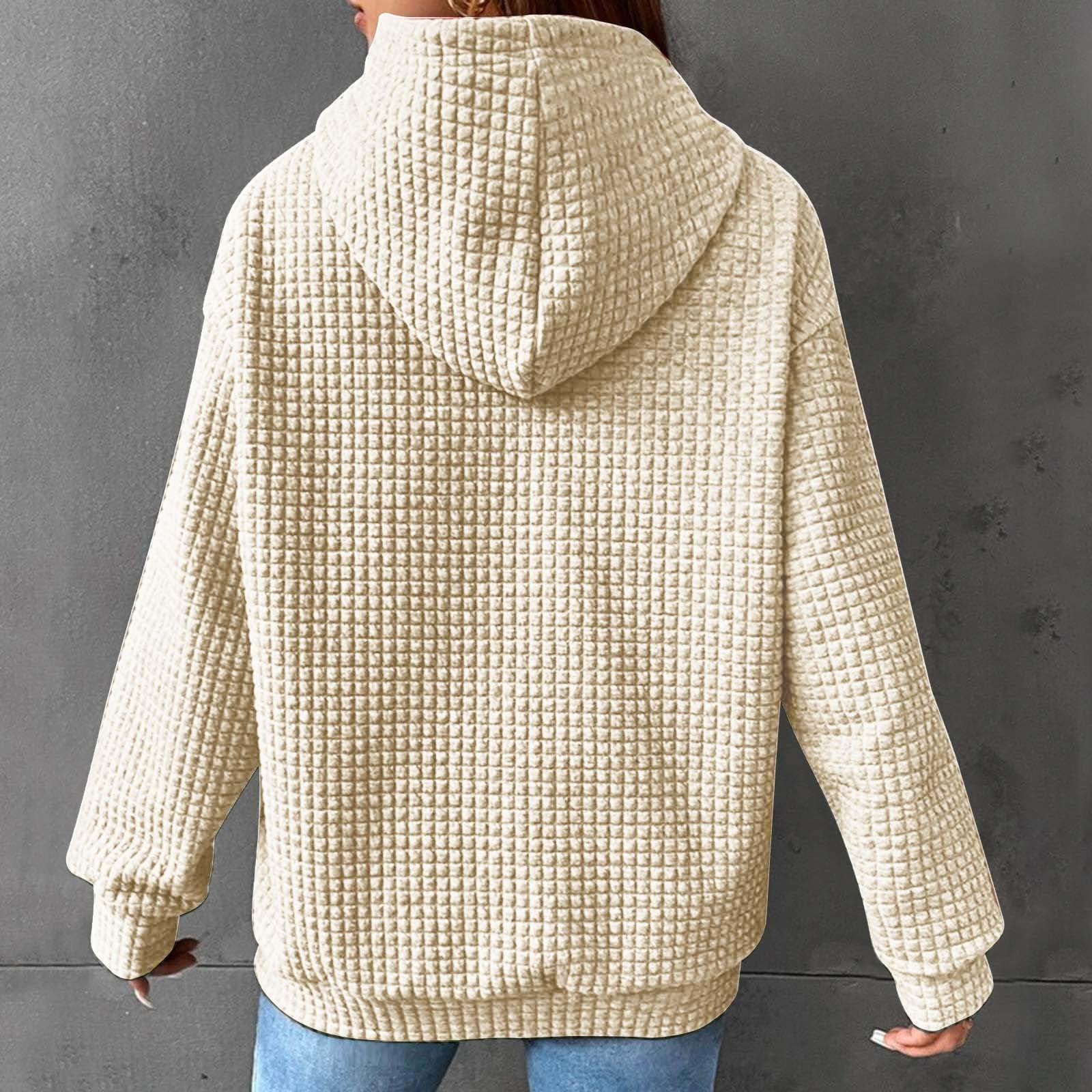 Women's Casual Waffle Knit Hoodie - Drawstring Pullover Sweatshirt | Fall Fashion 2024 Trendy Loose Fit Comfy Clothes | Perfect for Autumn Outings, Coffee Dates & Cozy Loungewear