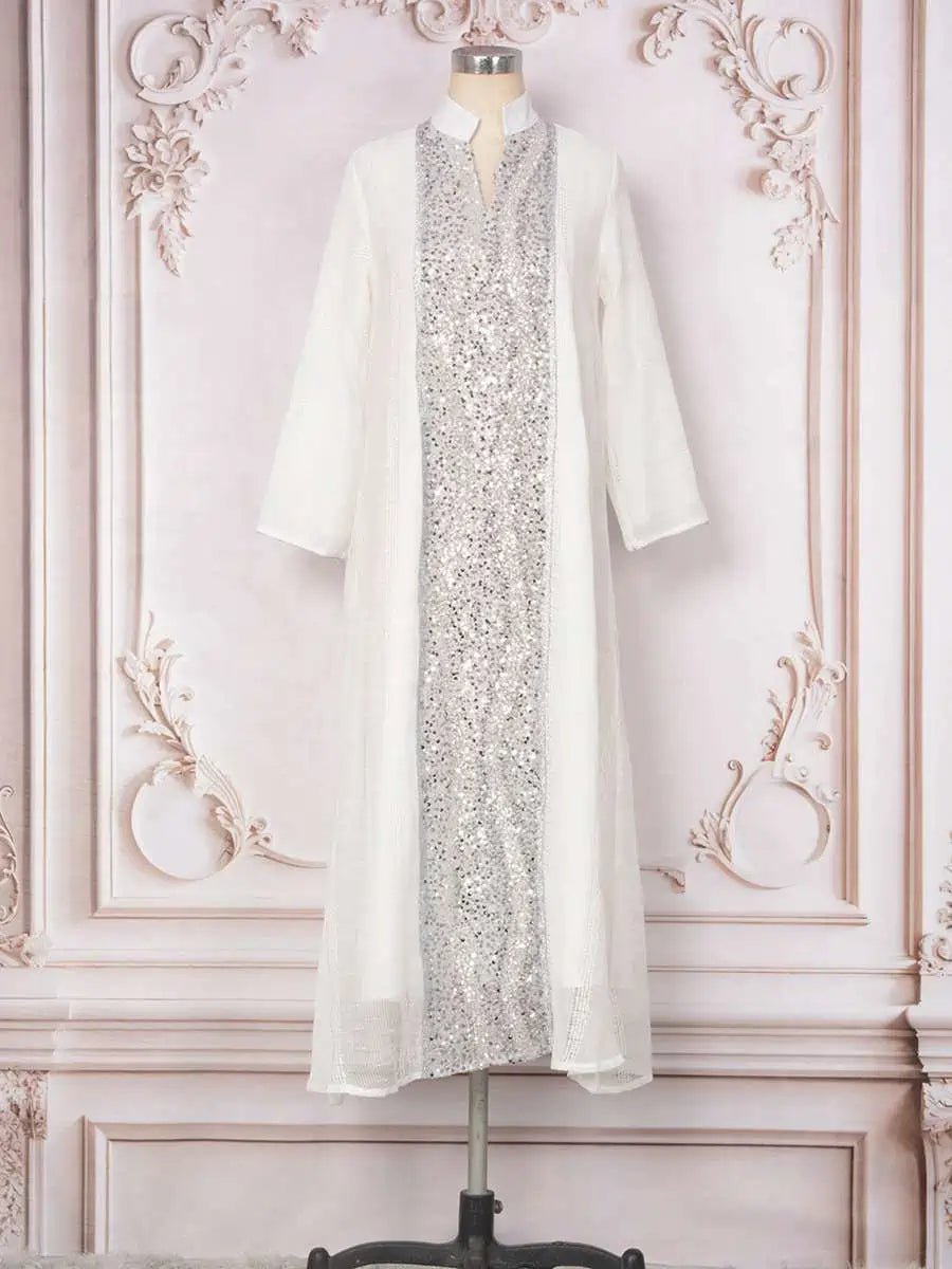 Elegant Eid Sequins Mesh Caftan Dress for Women - Party & Wedding Guest Outfit - Plus Size Boho Maxi Kaftan #25396 | Perfect for Holiday Celebrations, Bridal Showers & Special Occasions