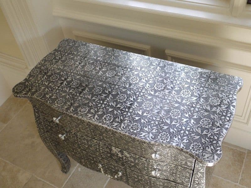 Hand Embossed Blackened Silver 3-Drawer Metal Dresser - Vintage Style Storage for Bedroom, Living Room & Office Organization