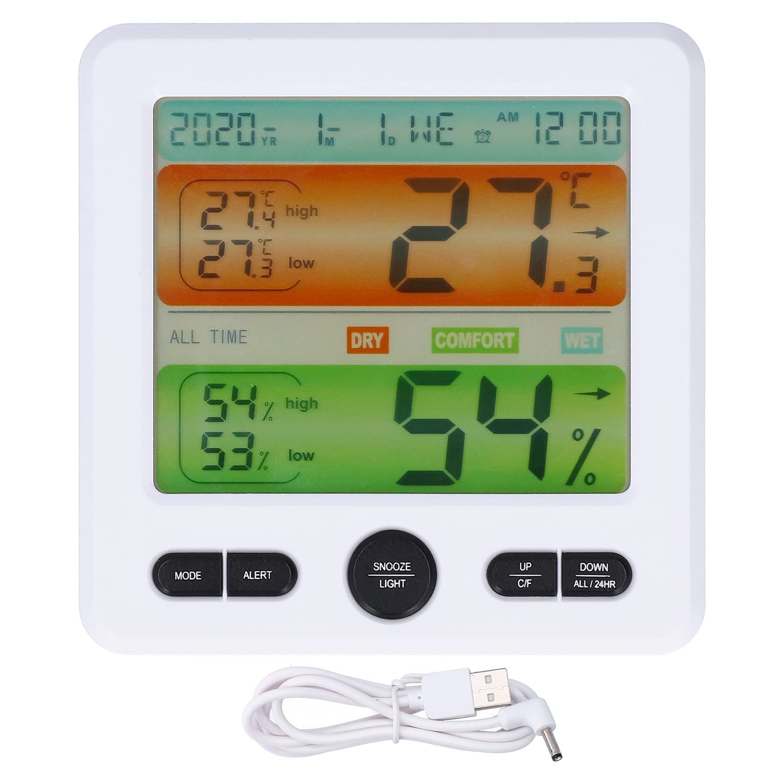 Accurate Weather Forecast Digital Clock with Snooze Function - White Display for Bedroom, Living Room & Flower Room | Perfect for Home, Office & Nursery Use