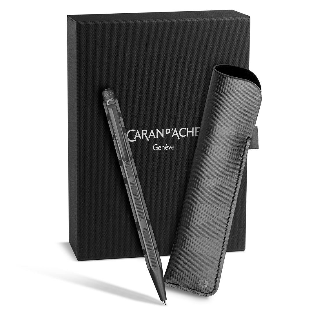 Caran d'Ache Ecridor Ballpoint Pen with Black Lines Design - Premium Writing Instrument & Protective Pen Case - Perfect for Office, Business Gifts & Luxury Writing Experience