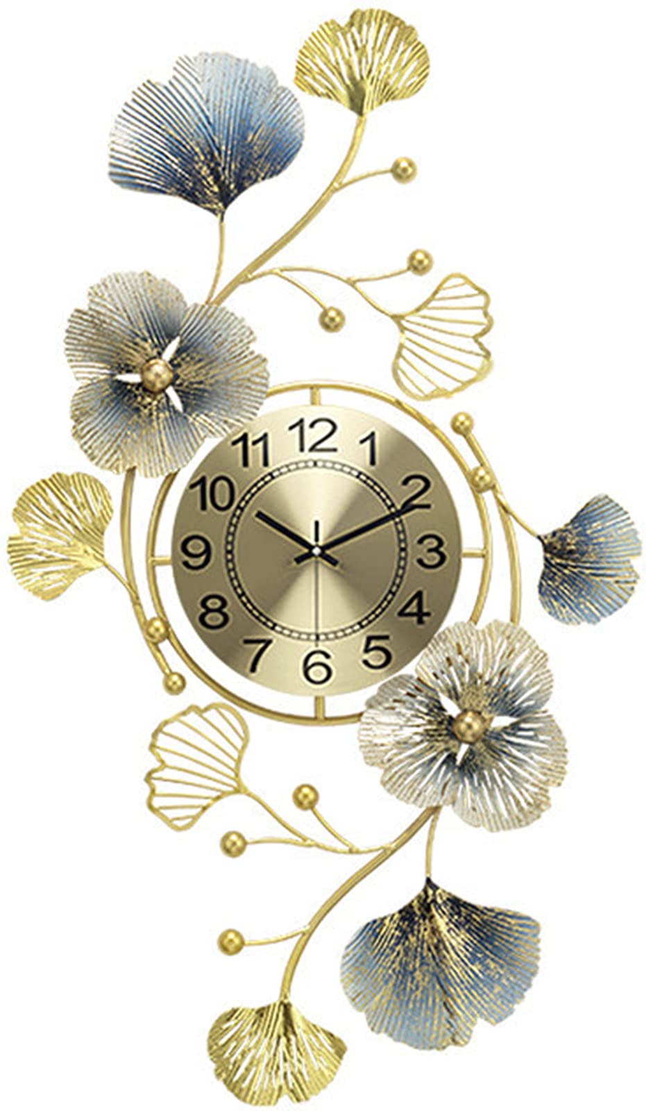 Tayer 3D Gold Round Metal Wall Clock with Coarse Ginkgo Leaf Design - 83cm Modern Silent Wall Clock for Living Room, Bedroom & Office Decor | Unique Home Gift Idea