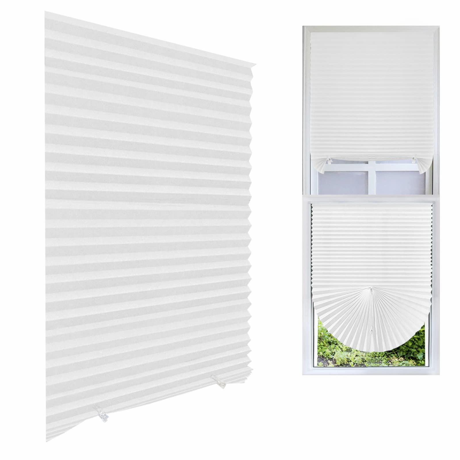 Blackout Pleated Fabric Window Shades - Cordless Darkening Blinds for Home, Bedroom & Office - Light Filtering, Easy to Install & Cut - HxW 71