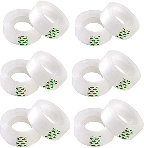 Clear Tape Refill Rolls (12 Pack) - Transparent Adhesive Tape for Office, Home & School Use - Perfect for Wrapping Gifts, Sealing Boxes & Craft Projects