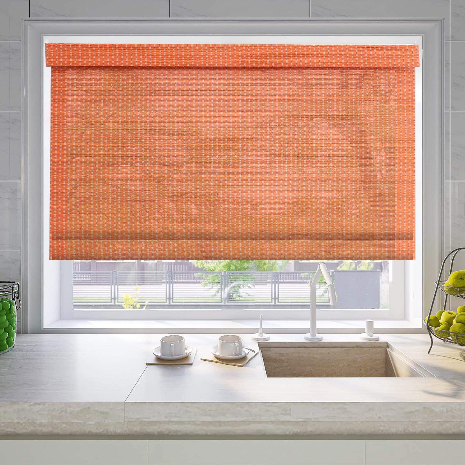 Letau Cordless Bamboo Roman Shades - Light Filtering Wood Window Blinds for Home, Kitchen & Office | Natural Pattern 10 | Perfect for Privacy & Sun Protection in Living Rooms, Bedrooms & Workspaces