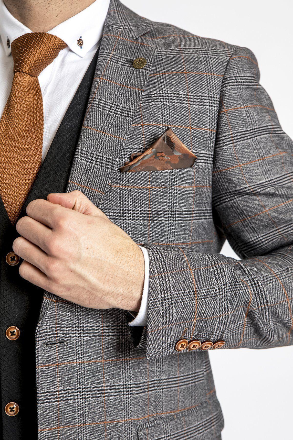 JENSON Grey Check Suit with MAX Black Waistcoat - Premium Men's Formal Wear for Business Meetings, Weddings & Special Occasions