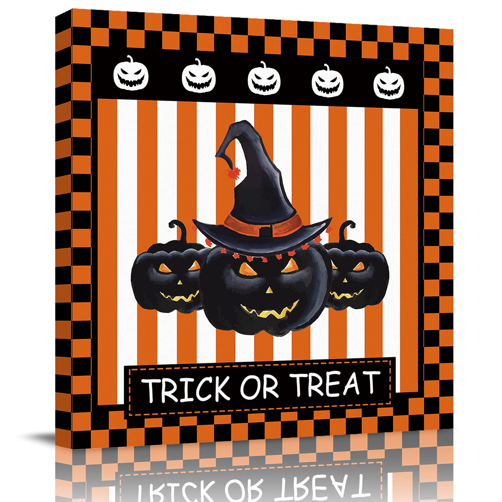Halloween Pumpkin Jack-O'-Lantern Canvas Wall Art - 20x20 Inch Trick or Treat Decor for Bedroom, Living Room & Office - Spooky Aesthetic Room Decor for Halloween Parties & Seasonal Home Styling