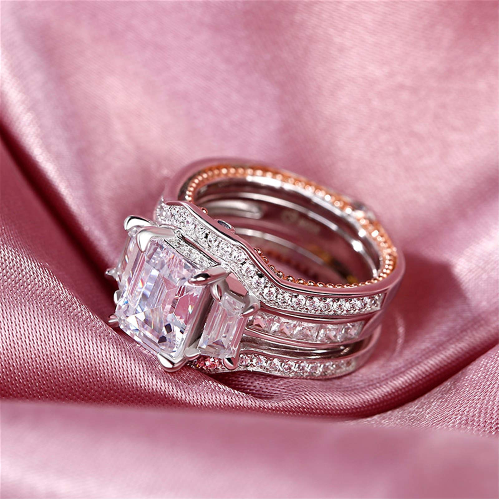 Jeulia 3-Stone Emerald Cut Sterling Silver Ring Set for Women - Interchangeable Wedding, Engagement, Anniversary, Birthday Gift with Jewelry Box | Perfect for Proposals, Romantic Occasions & Special Celebrations