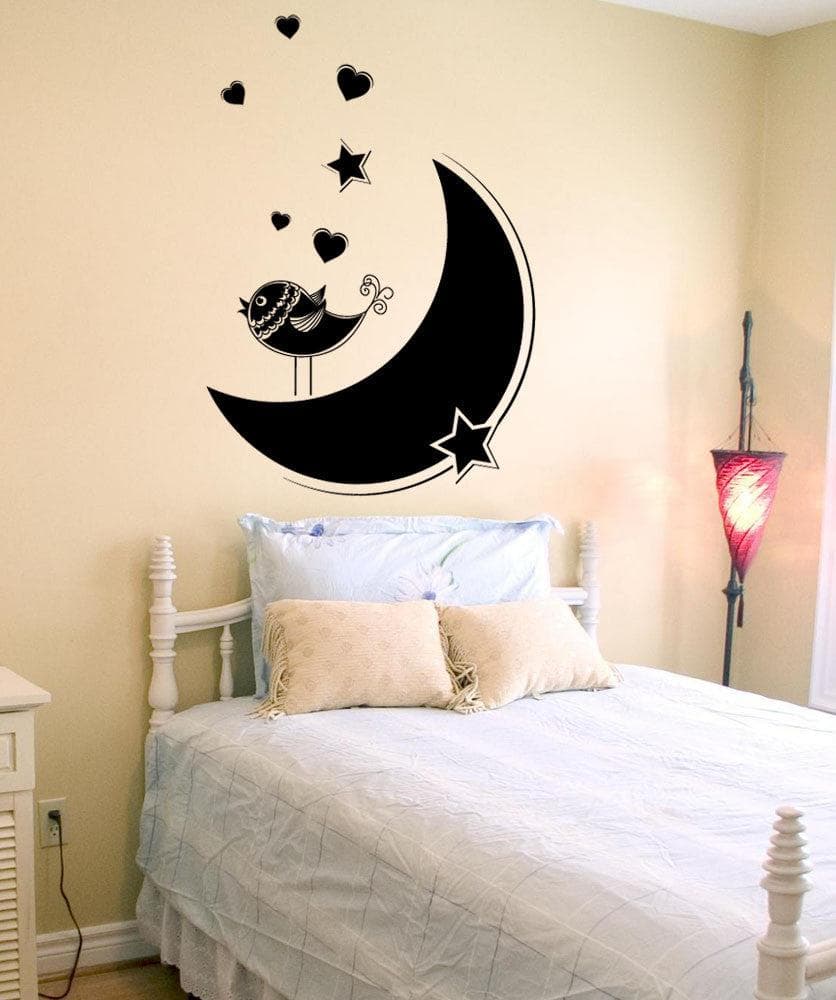 Vinyl Wall Decal Sticker - Moon with Bird Design #1346 - Perfect for Nursery, Bedroom & Living Room Wall Decor