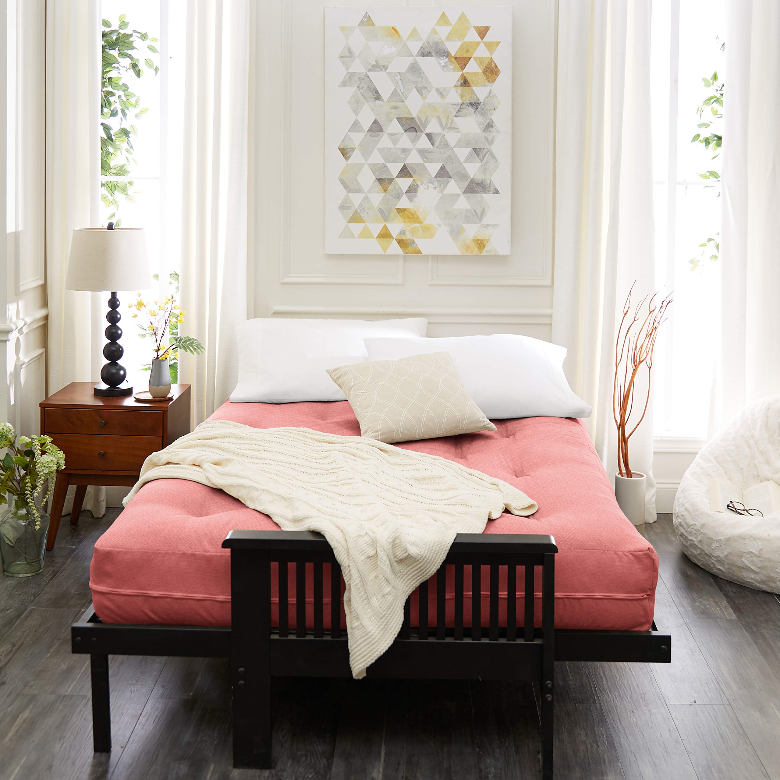 8 Inch Full Size Standard Futon Mattress - Basic Bright Coral | Comfortable & Durable for Kids Rooms, Guest Areas, Dorms & Small Spaces | Multiple Color Options Available | Frame Not Included