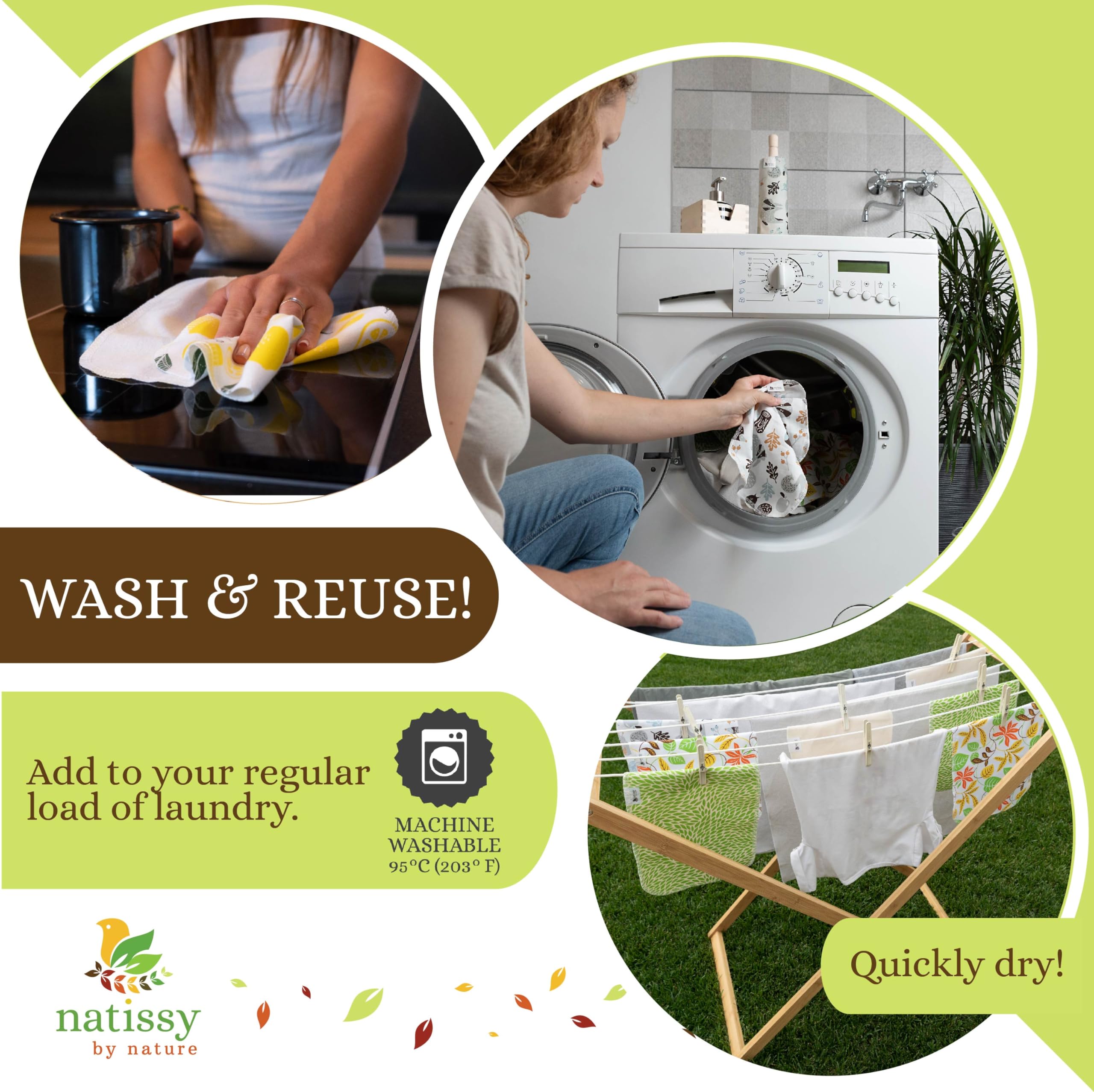 Organic Cotton Reusable Paper Towels - 10-Pack Washable & Eco-Friendly Kitchen Towels | Sustainable Alternative to Disposable Paper Towels | Perfect for Cleaning, Spills & Everyday Kitchen Use
