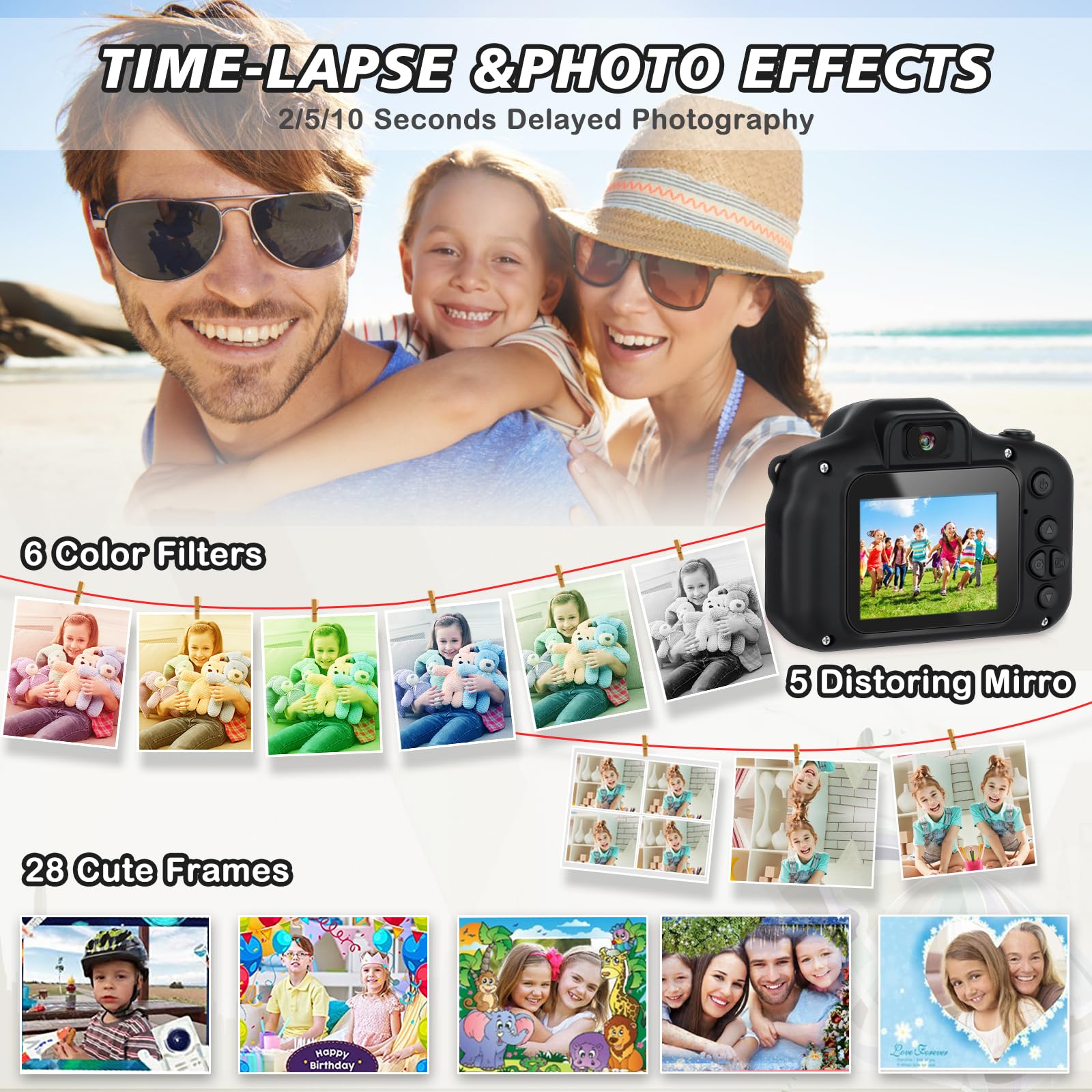 Upgrade Kids Selfie Camera - HD Digital Video Camera with 32GB SD Card for 5-7 Year Old Girls & Boys | Perfect Christmas Birthday Gift for Toddlers | Fun for Playtime, Travel & Family Moments (Black)